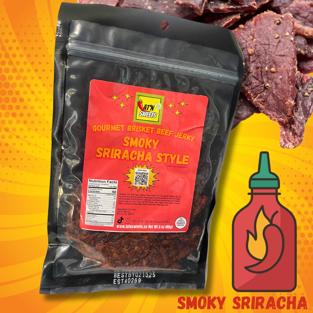 Lat'n Sweets Gourmet Brisket Beef Jerky: Smoky Sriracha 3 oz