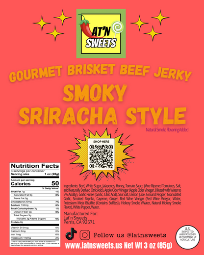 Lat'n Sweets Gourmet Brisket Beef Jerky: Smoky Sriracha 3 oz